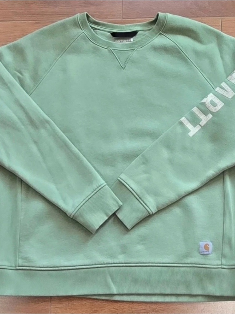 Carhartt Sage Green Crewneck Sweatshirt with Sleeve Logo